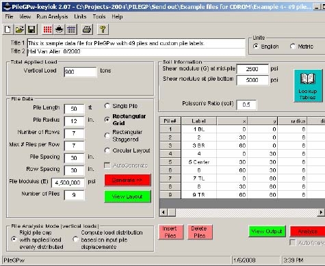 Pilegpw pile load and deformation pile group software